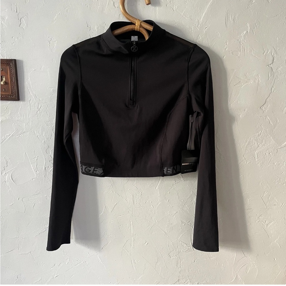 Rhianna Savage x Fenty Black Half Zip Long Sleeve Crop Top Size L Main Player